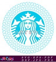 Blue Floral Pattern Starbucks Logo Design SVG