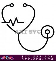 Black White Stethoscope With Heartbeat SVG