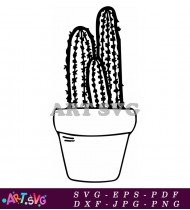 Cactus Plant Pot Simple Line Art SVG