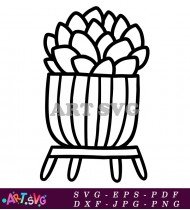 Succulent Plant Pot Simple Black and White SVG