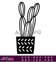 Potted Cactus Simple Line Drawing Black SVG