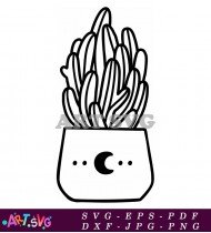 Potted Cactus Plant Black and White SVG