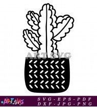 Black and White Succulent Plant Drawing Pot SVG