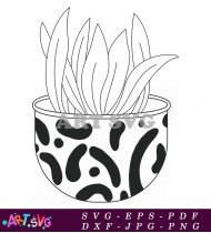 Black And White Succulent Plant Pot Drawing SVG 2