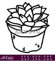 Detailed Succulent Line Art In Pot SVG