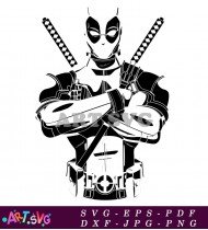 Classic Deadpool Standing Silhouette With Katanas SVG