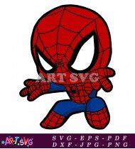 Cartoon Spiderman Character Swinging On Web SVG