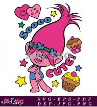 Cute Pink Hair Cartoon Troll Clip Art SVG