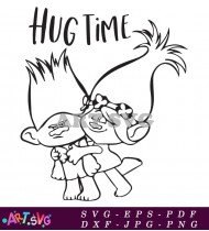 Two Trolls Hugging Each Other Coloring Page SVG