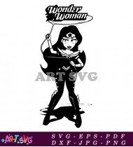 Wonder Woman Black White Silhouette Action Pose SVG