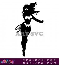 Silhouette Wonder Woman Jumping Side View SVG 1