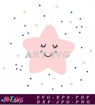 Pink Smiling Star With Tiny Stars Design SVG