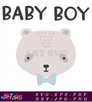 Baby Boy Bear With Blue Bowtie Print SVG