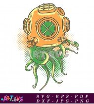 Octopus With Diving Helmet Nautical Graphics SVG 1