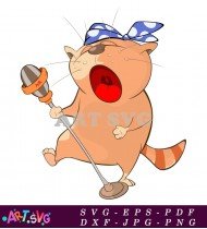 Cute Cartoon Cat Singing With Microphone SVG