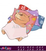 Cartoon Cat Sleeping On A Pillow Vector SVG