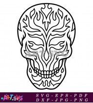 Sugar Skull with Flames and Swirls SVG