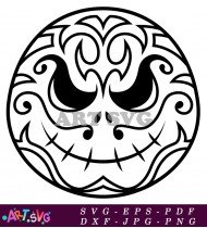 Black and White Sugar Skull With Intricate Details SVG