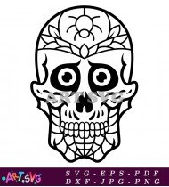 Black and White Floral Pattern Sugar Skull SVG 2