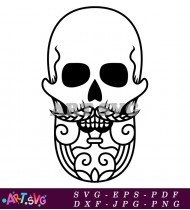 Skull Design with Floral Pattern and Mustache SVG