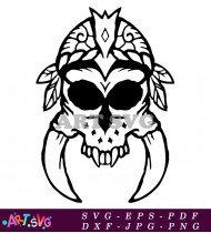 Skull with Horns and Floral Pattern SVG 1