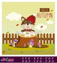 Dog in Autumn with Mushroom and Leaves SVG