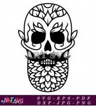 Skull with Floral Pattern and Mustache SVG