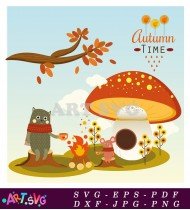 Autumn Time with Mushroom and Character SVG