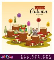 Welcome Autumn Mouse Fox Frog Illustration SVG