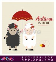 Cute Sheep Under Red Autumn Umbrella SVG