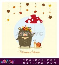 Welcome Autumn Bear With Snail SVG