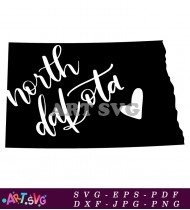 North Dakota State Silhouette Heart Design SVG