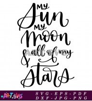 Sun Moon Stars Hand Lettered Typography Print SVG