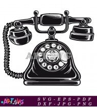 Black And White Vintage Rotary Telephone Illustration SVG