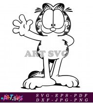 Garfield Cat Cartoon Character Waving One Paw SVG