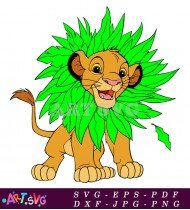 Lion King silhouette with lion cub Simba in green grass SVG