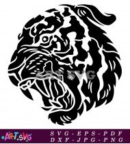 Tiger Head Silhouette With Detailed Stripes SVG