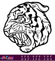 Angry Tiger Head Black And White SVG