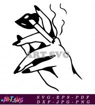 Hand Holding Cigarette Line Art Design SVG