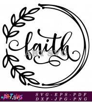 Faith Wreath Circle Flower Black SVG