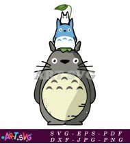 Cute Totoro Cartoon Character Holding Leaf SVG