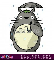 Totoro Holding Umbrella Under The Rain SVG