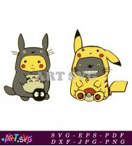 Totoro Cartoon Character Wearing Pikachu Suit SVG