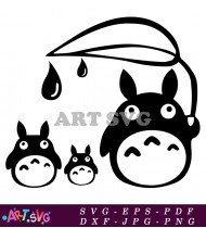 Totoro Under Umbrella Black And White Cartoon SVG