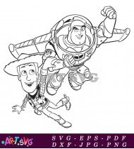 Toy Story Buzz Lightyear Space Ranger And Woody Coloring Page SVG