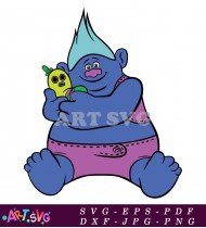 Cute Cartoon Blue Troll Holding A Doll SVG