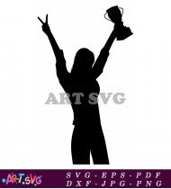 Black Silhouette Woman Holding Trophy Cup SVG