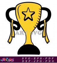 Gold Trophy Cup With Ribbon And Star SVG