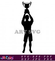 Silhouette Of Man Lifting A Trophy Cup SVG 1