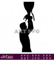 Silhouette Of Man Lifting A Trophy Cup SVG 3